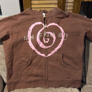 XL Dark Brown Woman’s Hoodie with Pink Heart Design  “Trust Your Journey”
